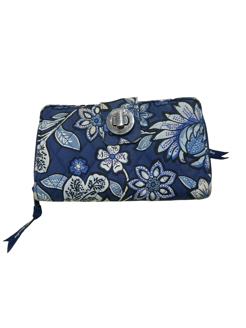 Vera Bradley Navy and Light Blue Floral Turnlock Wallet Wristlet